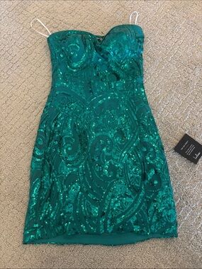 Lulu's Green Sequin Strapless Mini Dress
